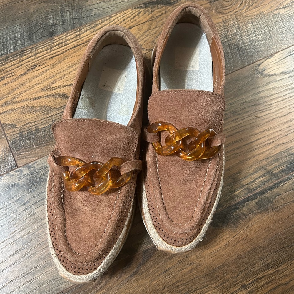 Brown Suede Loafers with Chain Detail